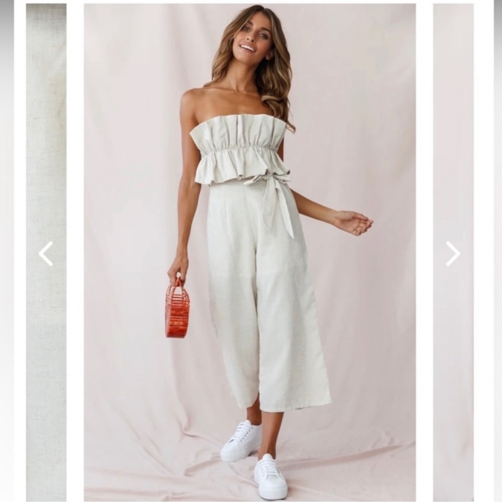 Selfie Leslie Cream Strapless Jumpsuit